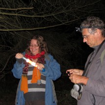 Alfred and Eva with weird stuff in a night geocache close to Rösrath